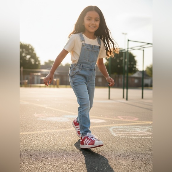 ❤️✨ Adidas Superstar Sneakers – Red & White Heart Print – Youth Size 5.5 US ✨ ❤️ - Picture 2 of 8